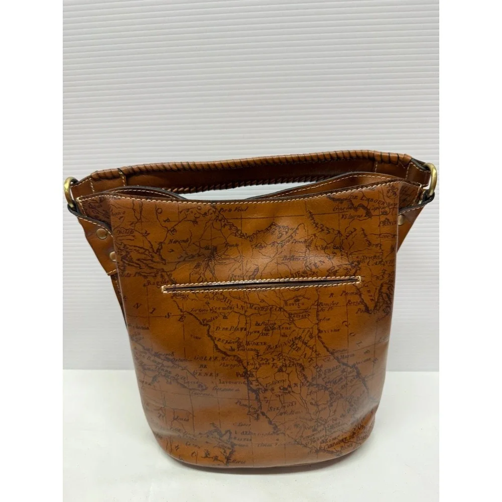 Patricia Nash Torresina Leather Bucket Crossbody Bag RIOT RUST MAP PRINT PURSE